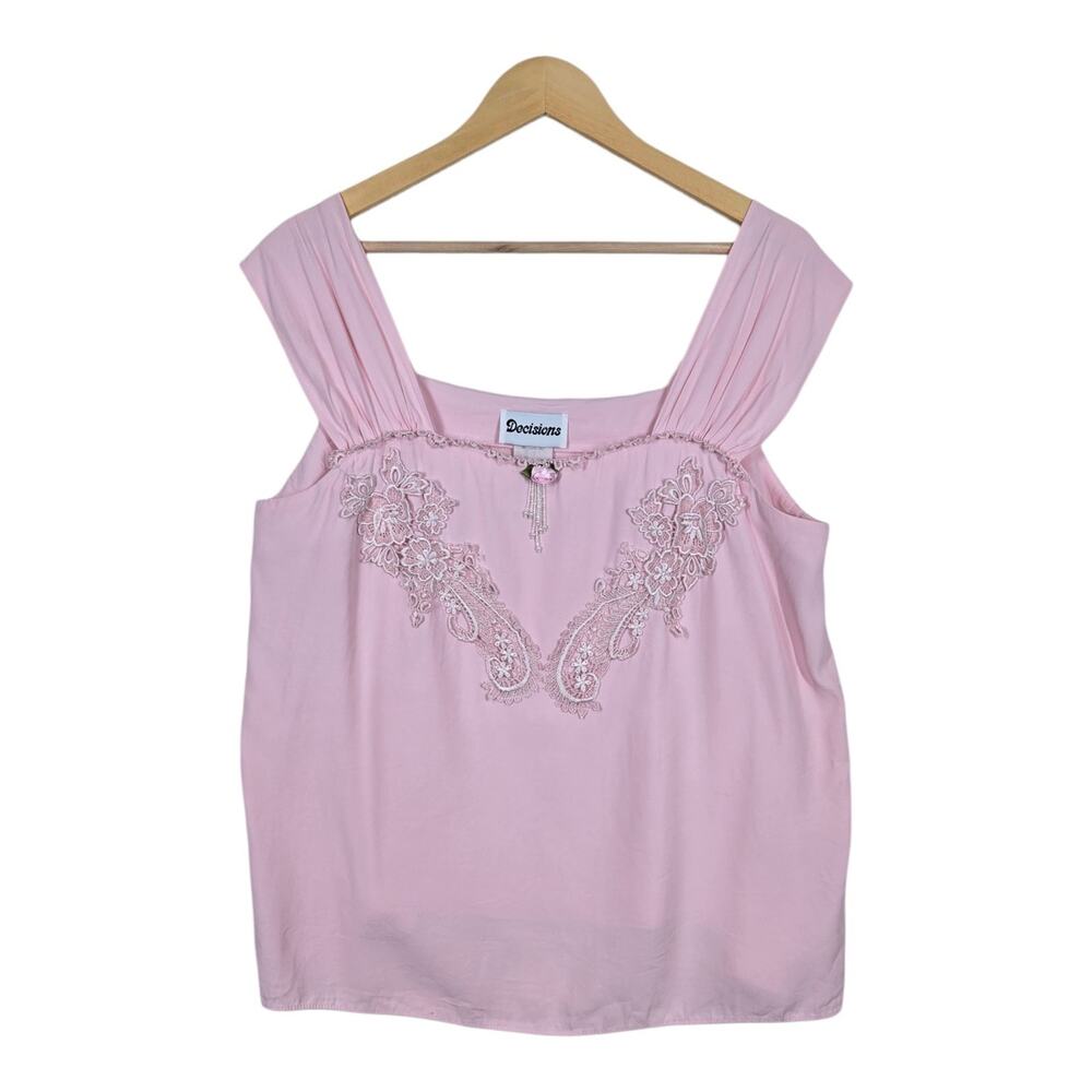Y2K Decisions Top XL Pink Lace Applique Beaded Coquette Fairycore Feminine